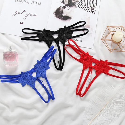 Embroidered Lace Thong – Low-Waist G-String for Bold Feminine Style
